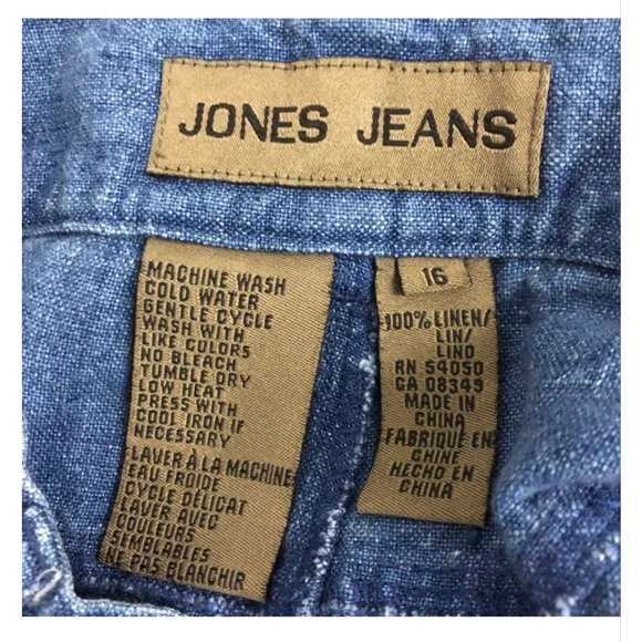 Jones Jeans 100% Linen 2-Pc Outfit Denim Vest Top 14W & Painter Pants 16 - Picture 9 of 9